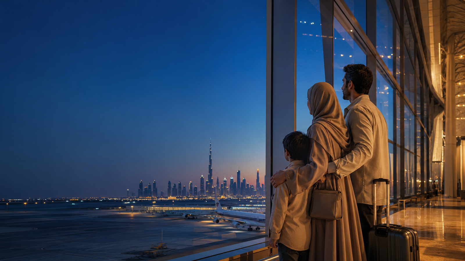 Family travellers at Dubai airport